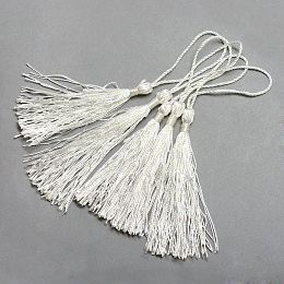 Honeyhandy Polyester Tassel Decorations, Pendant Decorations, White, 130x6mm, Tassel: 70~90mm