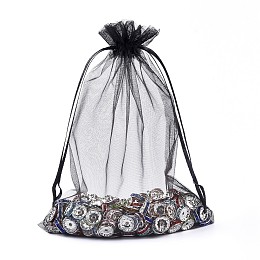 Honeyhandy Organza Gift Bags with Drawstring, Jewelry Pouches, Wedding Party Christmas Favor Gift Bags, Black, 20x15cm