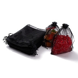 Honeyhandy Organza Gift Bags with Drawstring, Jewelry Pouches, Wedding Party Christmas Favor Gift Bags, Black, 23x17cm