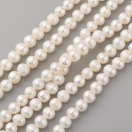 Honeyhandy Natural Cultured Freshwater Pearl Beads Strands, Round, Old Lace, 8~9x7.5~8mm, Hole: 0.5mm, about 49pcs/strand, 14.5 inch(37cm)