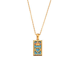 Honeyhandy Rhinestone Tarot Card Pendant Necklace with Enamel, Golden Stainless Steel Jewelry for Women, The Empress III, 19.69 inch(50cm)