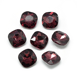 Honeyhandy Pointed Back Glass Rhinestone Cabochons, Faceted, Back Plated, Square, Dark Red, 10x10x4.5mm