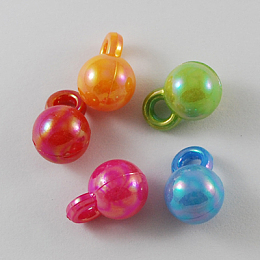 Honeyhandy Opaque Acrylic Pendants, AB Color, Mixed Color, Round, Mixed Color, 15x10x10mm, Hole: 3mm, about 760pcs/500g