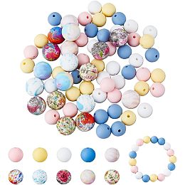 DICOSMETIC 60Pcs 10 Colors Bead Bracelet Making kit Round Silicone Beads 12/15mm Ball Beads Vibrant Silicone Beads Smooth Loose Beads Accessories for DIY Craft Jewelry Making