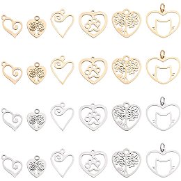 AHANDMAKER 24Pcs 6 Style Heart Stainless Steel Pendants, Stamping Tags Heart Charm Pendant, Light Gold Heart Charms for DIY Crafting Jewelry Findings