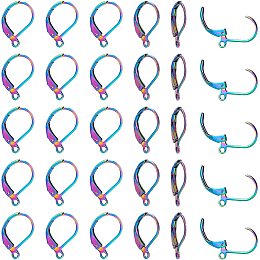 NBEADS 60 Pcs Lever Back Earrings, Multi-Color 304 Stainless Steel Open Loop Leverback Hoops, French Hook Ear Wire for Earring Making Jewelry