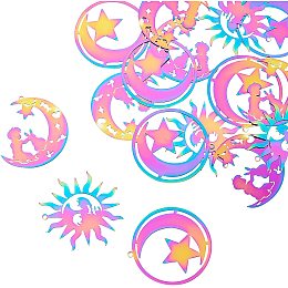 UNICRAFTALE 16pcs Moon/Star/Sun Rainbow Filigree Pendants Etched Metal Embellishments Stainless Steel Hollow Metal Charms for Jewelry Making DIY 1-1.8mm Hole