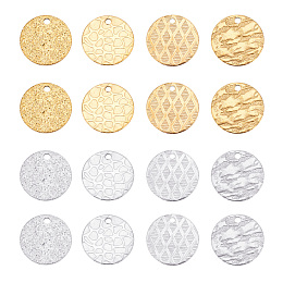 UNICRAFTALE 32pcs 2 Colors Textured Blank Tag Flat Round Metal Dangle Charms Stainless Steel 15mm Disc Blank Charms for Bracelet Earring Jewelry Making