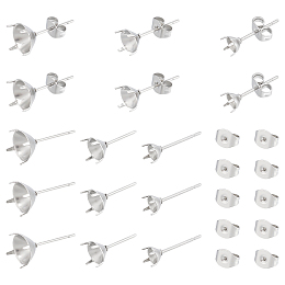 Unicraftale 150Pcs 3 Style 316 Surgical Stainless Steel Stud Earring Findings, Prong Earring Setting, Fit for Rhinestone, with 200Pcs 304 Stainless Steel Ear Nuts, Stainless Steel Color, Fit for 3.5~7mm Rhinestone, 6~16x4~8x3.5mm, Pin: 0.6mm, 50Pcs/style