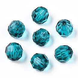 Honeyhandy Transparent Acrylic Beads, Faceted, Round, Teal, 10x9.5mm, Hole: 1.8mm, about 990pcs/500g