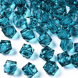 Honeyhandy Transparent Acrylic Beads, Faceted, Cube, Teal, 8x8x7.5mm, Hole: 1.4mm, about 1730pcs/500g