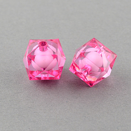 Honeyhandy Transparent Acrylic Beads, Bead in Bead, Faceted Cube, Deep Pink, 10x9x9mm, Hole: 2mm, about 1050pcs/500g