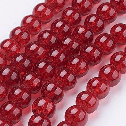 Arricraft Crackle Glass Beads Strands, Round, Dark Red, 8mm, Hole: 1.3~1.6mm, about 100pcs/strand, 31.4 inches