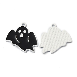 Honeyhandy Alloy Enamel Pendants, for Hallows'Day, Ghost, Black, 26.5x23x1.2mm, Hole: 1.8mm