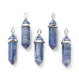 Honeyhandy Natural Sodalite Pendants, with Platinum Tone Brass Findings, Bullet, 39.5x12x11.5mm, Hole: 4.5x2.8mm