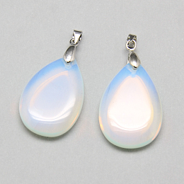 Honeyhandy Opalite Pendants, with Brass Findings, teardrop, Platinum, 36~38x20~20.5x5.5mm, Hole: 4x4mm