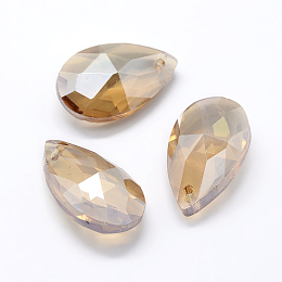 Honeyhandy Faceted Glass Pendants, teardrop, Brown, 22x13x8.5mm, Hole: 1mm