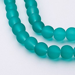 Honeyhandy Transparent Glass Bead Strands, Frosted, Round, Light Sea Green, 8mm, Hole: 1.3~1.6mm, about 99pcs/strand, 31.4 inch