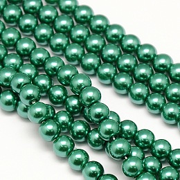 Environmental Dyed Glass Pearl Round Bead Strands, Cotton Cord Threaded, Dark Cyan, 8mm, Hole: 0.7~1.1mm; about 52pcs/strand, 15 inches