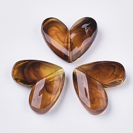 Honeyhandy Transparent Acrylic Beads, Imitation Gemstone, Heart, Saddle Brown, 27.5x33x8.5mm, Hole: 3mm