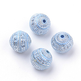 Honeyhandy Plating Acrylic Beads, Silver Metal Enlaced, Round, Cornflower Blue, 11.5x11mm, Hole: 1.5mm