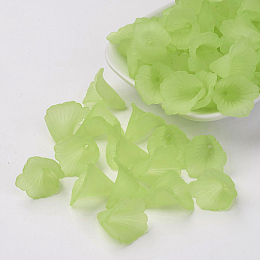 Honeyhandy Transparent Acrylic Bead Caps, Trumpet Flower Beads, Frosted, Flower, Yellow Green, 19~20x18~19x17mm, Hole: 1.5mm