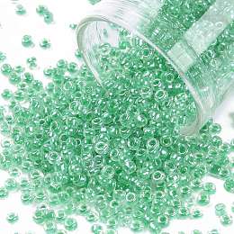 Honeyhandy 12/0 Glass Seed Beads, Transparent Inside Colours Luster, Round Hole, Round, Green, 12/0, 2~2.5x1.5~2mm, Hole: 0.8mm, about 3333pcs/50g