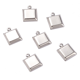 Honeyhandy 201 Stainless Steel Pendant Cabochon Settings, Square, Stainless Steel Color, Tray: 6x6mm, 11x9x2mm, Hole: 1.2mm