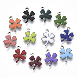 Honeyhandy 201 Stainless Steel Enamel Charms, Clover, Stainless Steel Color, Mixed Color, 12x9.5x1mm, Hole: 1.2mm