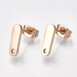 Honeyhandy 304 Stainless Steel Stud Earring Findings, with Loop and Flat Plate, Ear Nuts/Earring Backs, Oval, Rose Gold, 11.5x3.5mm, Hole: 1.5mm, Pin: 0.8mm