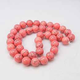 Honeyhandy Synthetic Turquoise Beads Strands, Dyed, Round, Light Coral, 10mm, Hole: 1mm