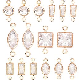 SUNNYCLUE 1 Box 36Pcs 6 Styles Brass Cubic Zirconia Connectors Charms Horse Eye Links Rectangle Oval Link Pendants Square Pendant Accessories for DIY Earring Necklace Bracelet Jewellery Making