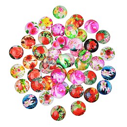 Arricraft 50Pcs Flower Printed Glass Cabochons, Half Round/Dome, Mixed Color, 20x6mm