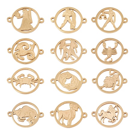 Unicraftale 201 Stainless Steel Links connectors, Constellations, Flat Round, Golden, 1pc/constellation, 12pcs/set