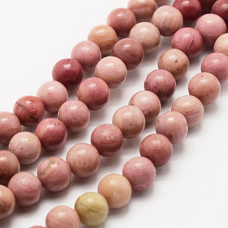 ARRICRAFT Natural Rhodonite Beads Strands, Round, 8mm, Hole: 1mm, about 44pcs/strand, 15 inches~16 inches((38~40.5cm)