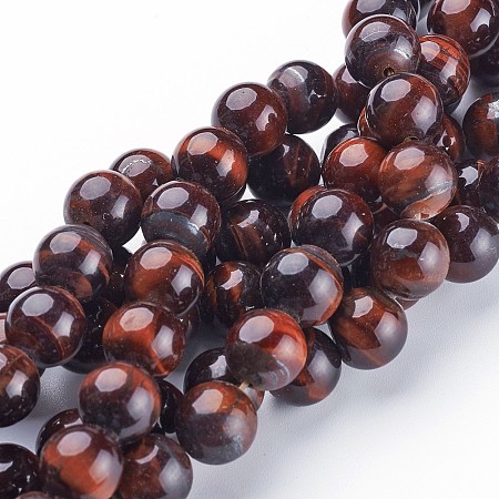 ARRICRAFT 16 inches Round Gemstone Strands, Dyed & Heated, Red Tiger Eye, Bead: 10mm in diameter, hole: 1mm. about 40pcs/strand