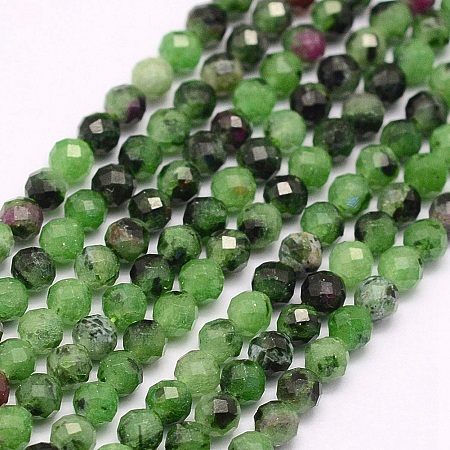 ARRICRAFT Natural Ruby in Zoisite Beads Strands, Faceted, Round, 3mm, Hole: 0.5mm, about 132pcs/strand, 15.5 inches(39.5cm)