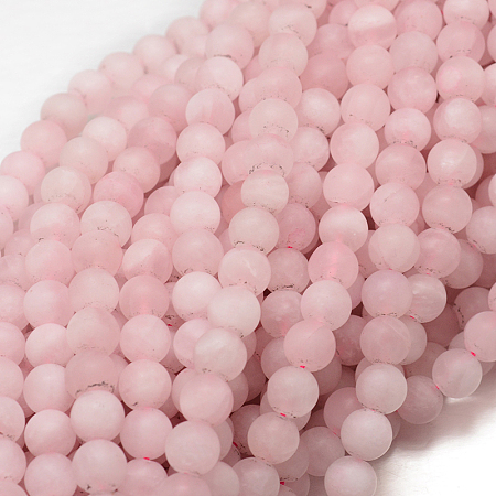 Arricraft Frosted Natural Rose Quartz Bead Strands, Round, 8mm, Hole: 1mm, about 47pcs/strand, 15.3 inches