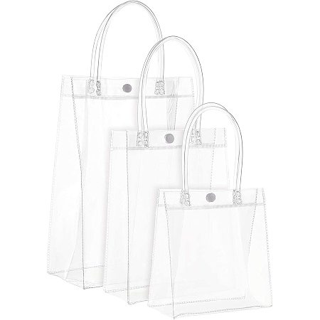 BENECREAT 9 Pack Transparent PVC Gift Wrap Bag with Handles Clear Tote Bag Handbag (3 Mixed Size) Reusable Merchandise Retail Shopping Bags