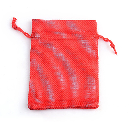 Honeyhandy Polyester Imitation Burlap Packing Pouches Drawstring Bags, for Christmas, Wedding Party and DIY Craft Packing, Red, 9x7cm