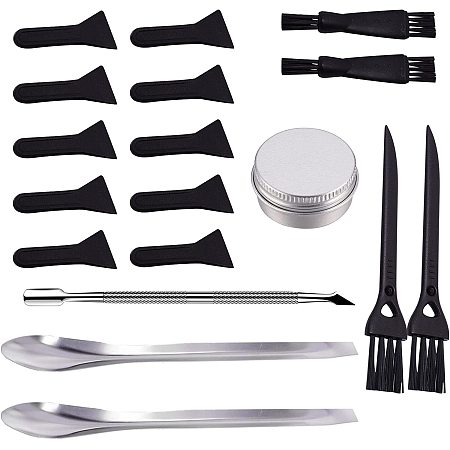 GORGECRAFT 18PCS Black Scrapers Brushes and Spoons Kit for Grinder Including Stainless Steel Pollen Scrapers Plastic Cleaning Brush Spatula Micro Scoop Aluminium Tin Cans for Grinder