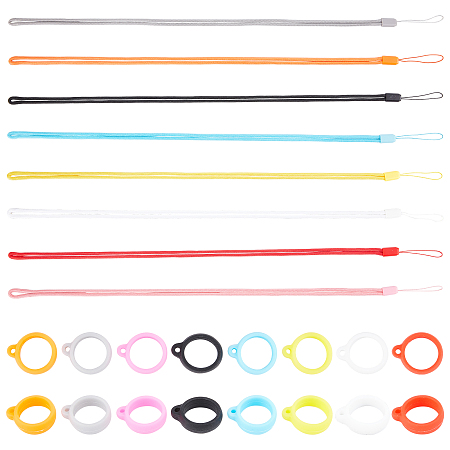 GORGECRAFT 32PCS 8 Colors Necklace Lanyard Set Including 16Pcs Nonslip Rubber Rings Loop 16Pcs Loss-Proof Pendant Lanyard String Holder for Pens Protective Office Keychains Accessories