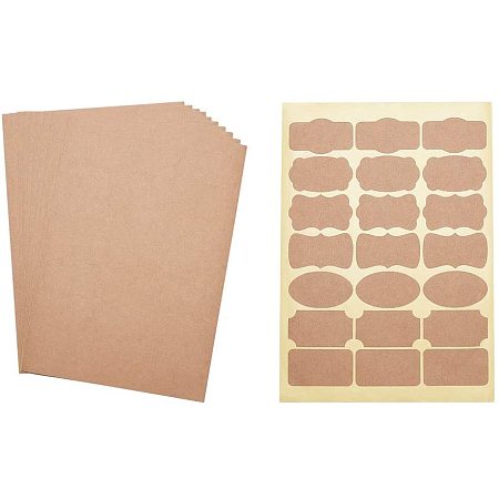 NBEADS 20 Sheets 420 PCS Kraft Paper Stickers, Self-Adhesive Inkjet Laser A4 Printing Labels Vintage Blank Sticker Labels for Gift Wrapping Kitchen Spice Jars Glass Bottles Card Making Scrapbooking