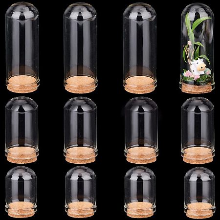 PandaHall Elite 12pcs Glass Display Dome Cloche, 3 Size Glass Bell Jar with Cork Base Glass Bottles Dome Decorative Jars Display Case for Flower Storage Home Christmas Party Favor Decoration