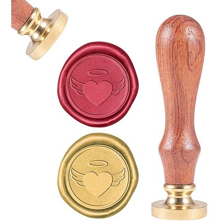 CRASPIRE Wax Seal Stamp, Sealing Wax Stamps Heart Shape with Angel Wings Retro Wood Stamp Wax Seal 25mm Removable Brass Seal Wood Handle for Envelope Invitation Wedding Embellishment Decoration