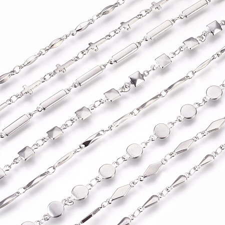 ARRICRAFT 304 Stainless Steel Link Chain Bracelets, with Lobster Claw Clasps, Mixed Shapes, Stainless Steel Color, 7-5/8 inches~8-3/8 inches(19.3~21.3cm)