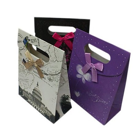 NBEADS 36 Pcs Mixed Color Bow Paper Carrier Bags, Party Gift Present Package, 12.5x16.5cm