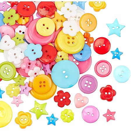 NBEADS 300g Acrylic Buttons, Mixed Shape Sewing Buttons for Kids Clothes Scrapbooking DIY Project and Crafting Decoration