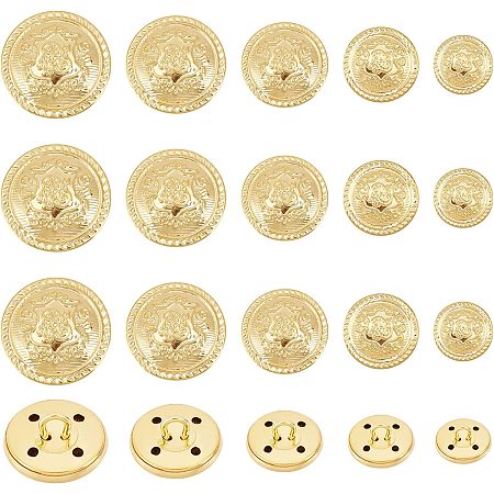 OLYCRAFT 50Pcs Metal Blazer Buttons Flat Round Brass Buttons with Badge 15mm 18mm 20mm 23mm 25mm Vintage Suits Button Set for Blazer, Suits, Coats, Uniform and Jacket - Golden