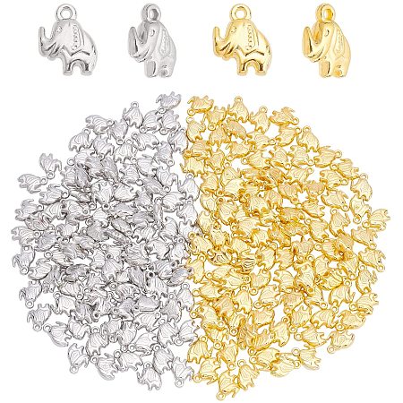 PandaHall Elite 200pcs Elephant Charms, Lucky Animal Pendants Tibaten Style Charms Plastic Cute Beads for DIY Bracelets Necklace Jewelry Making Craft, Platinum & Golden